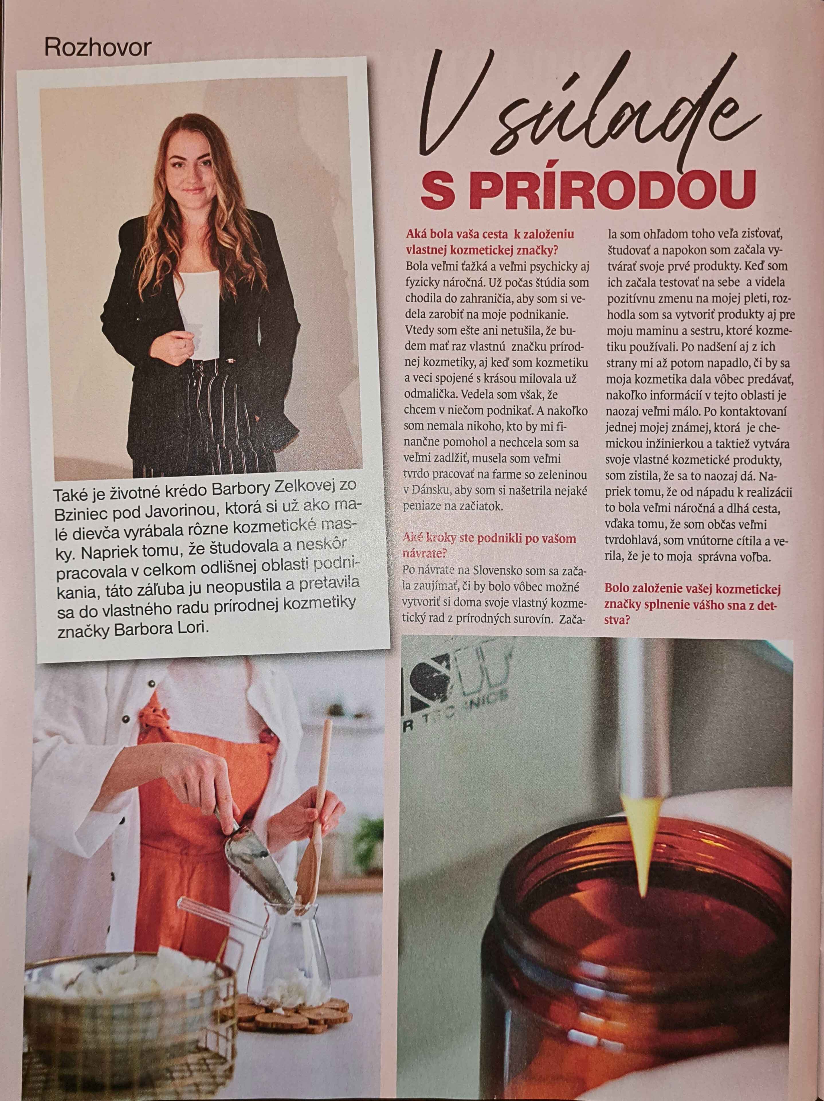 rozhovor,článok v magazíne praktická Slovenka, ročník XVII.,1-2025,1, slovenská prírodná probiotická kozmetika